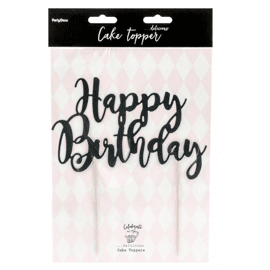 cake topper 'happy birthday' - zwart